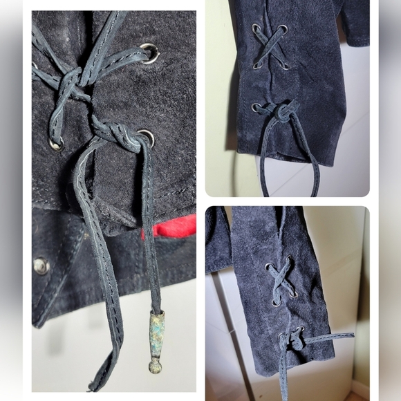 Vintage 80s fringe suede leather crop moto jacket black small medium - Picture 12 of 16
